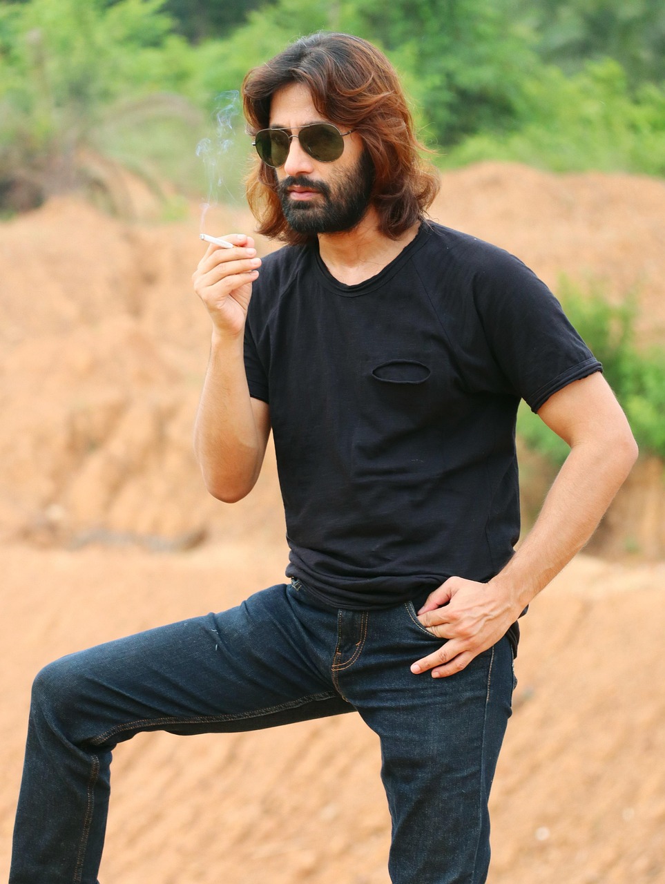 man, smoking, cigarette, bearded, hipster, mustache, outdoors, stylish, rock star, perfume men, hot, beard man, long hair with beard, free photos, urban, isolated man, men wear sunglasses, black tshirt, long blond hair and beard